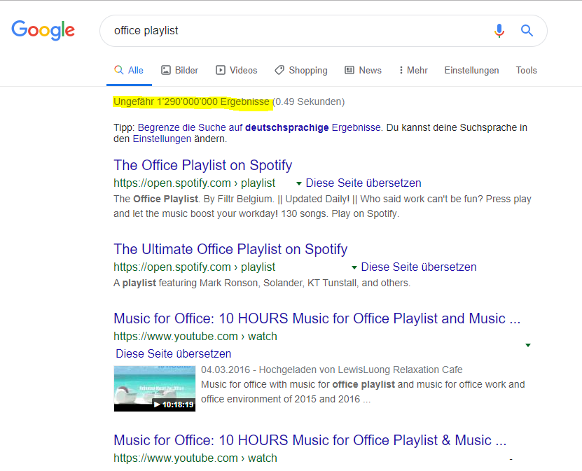 Google Ergebnisse Office Playlist